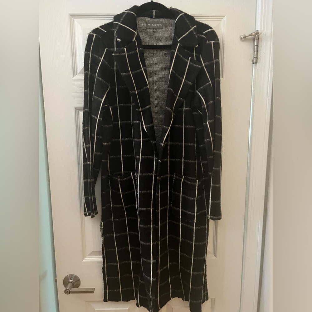 Michael Stars Women’s Plaid long sleeve high slit coat - SZ L